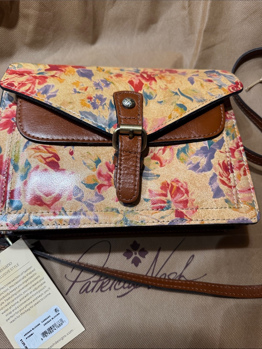 Patricia Nash Floral Crossbody in Yellow with Brown Trim
